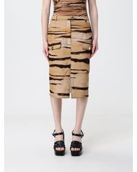 Elisabetta Franchi - Animal Print Stretch Cotton Midi Skirt - Lyst