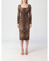Dolce & Gabbana - Dolce &Amp Gabbana Animal Print Viscose Sheath Midi Dress With Square Neckline - Lyst