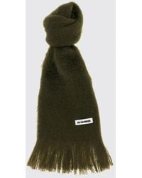 Jil Sander - Fringed Mohair Wool Blend Scarf With Applied Logo Patch - Lyst