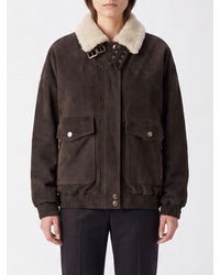 Semicouture - Suede Leather Jacket With A Fur Collar And A Relaxed Fit - Lyst