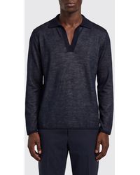 Ferragamo - Long-Sleeved Silk Polo With V-Neck - Lyst