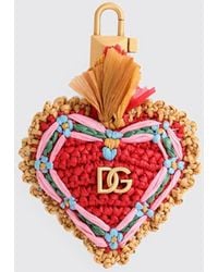 Dolce & Gabbana - Dolce &Amp Gabbana Heart-Shaped Raffia Keychain With Embroidered Dg Monogram - Lyst
