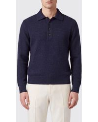 Eleventy - Long-Sleeved Knitted Wool Polo Shirt With 4-Button Placket - Lyst