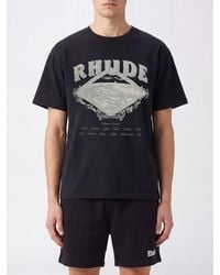 Rhude - Regular Fit Crewneck Cotton Logo Print T-Shirt With Dropped Shoulders - Lyst