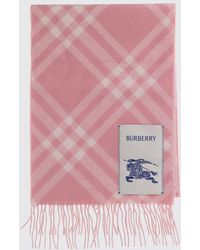 Burberry - 100% Cashmere Scarf With Check Pattern And Embroidered Logo - Lyst