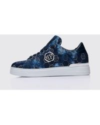 Philipp Plein - Bleached Denim Sneakers With Hexagon Jacquard - Lyst