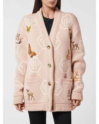 Philipp Plein - Cardigan Fairy En Laine Mélangée À Monogramme Jacquard Et Col V - Lyst
