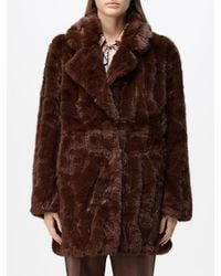 Joseph Ribkoff - Knee-Length Faux Fur Coat With Lapel Collar - Lyst