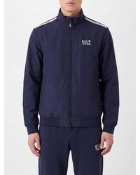 EA7 - High Neck Technical Fabric Zip-Up Sweatshirt With Side Bands - Lyst