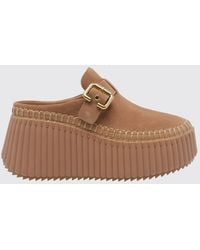 Chloé - Chlo&Eacute Nama Suede Mules With Wedge Heel And Adjustable Strap - Lyst