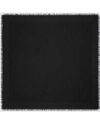 Tory Burch - Square Silk And Wool Foulard With Double T Logo And Fringed Edges - Lyst