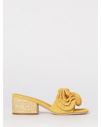 Paloma Barceló - Suede And Raffia Slip-On Mules With Flower Appliqué - Lyst