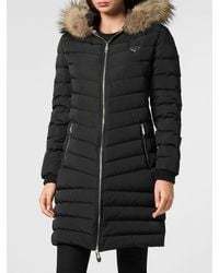 Philipp Plein - Slim Fit Quilted Nylon Puffer Jacket With Hood And Fur Collar - Lyst