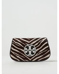 Tory Burch - Reva Clutch In Animal Print Pony Leather And Natural Grain Leather - Lyst