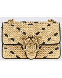 Pinko - Mini Love Bag One Light Chevron Raffia And Leather Bag - Lyst