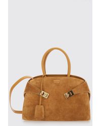 Ferragamo - Hug Suede Leather Handbag With Double Handles - Lyst