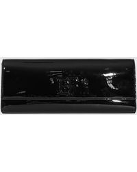 Elisabetta Franchi - Clutch Con Acabado De Charol, Cierre De Solapa Y Logo Aplicado - Lyst