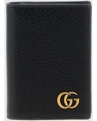 Gucci - Gg Marmont Grained Calfskin Bifold Card Holder With Logo - Lyst