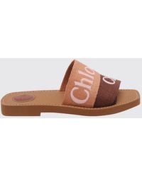 Chloé - Chlo&Eacute Woody Canvas Slide Sandals With Embroidered Logo - Lyst