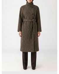 Brunello Cucinelli - Chevron Wool Double-Breasted Belted Coat - Lyst