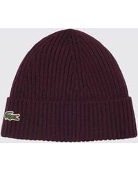 Lacoste - Gerippte Beanie-Mütze Aus Reiner Wolle Mit Umschlag Und Gesticktem Logo - Lyst