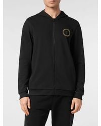 Philipp Plein - Zipped Jersey Hoodie With Contrast Logo And America Pockets - Lyst