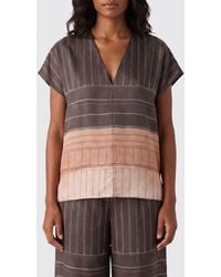Alysi - Striped Silk Blouse With V-Neck And Short Sleeves - Lyst