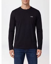 BOSS - Long-Sleeved Cotton T-Shirt With Crewneck And Contrast Logo - Lyst