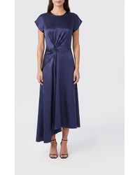 Victoria Beckham - Asymmetric Satin Midi Dress With Short Sleeves - Lyst