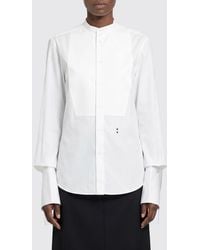 Fendi - Cotton Shirt With Mandarin Collar And Embroidered Plastron - Lyst