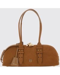 Pinko - Escape Horizontal Suede Leather Shoulder Bag With Love Birds Logo - Lyst