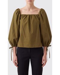 Saint Laurent - Cotton-Blend Blouse With Puff Sleeves And Square Neckline - Lyst