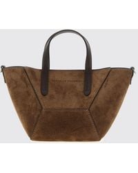 Brunello Cucinelli - Small Suede Handbag With Monili Embellishment - Lyst