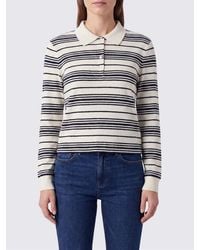 FRAME - Long-Sleeved Striped Linen Knit Polo Shirt With Elasticated Cuffs - Lyst