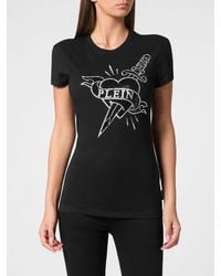 Philipp Plein - Slim Fit Jersey T-Shirt With Graphic Print And Rhinestones - Lyst