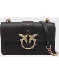 Pinko - Love One Classic Leather Mini Shoulder Bag With Rhinestones And Logo - Lyst