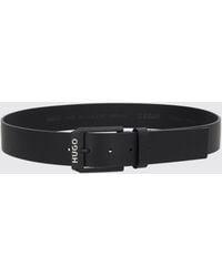 HUGO - Smooth Leather Belt With Printed Lettering Logo - Lyst