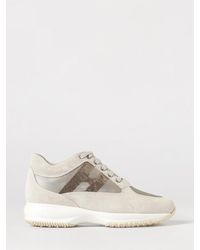 Hogan - Interactive Suede And Mesh Sneakers With Sequin Logo - Lyst