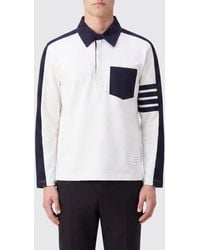 Thom Browne - Long-Sleeved Bicolor Cotton Polo Shirt With 4-Bar Logo - Lyst