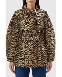 Ganni - Animal Print Double-Breasted Polyester Trench Coat - Lyst