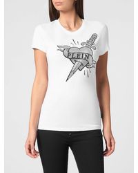 Philipp Plein - Slim Fit Jersey T-Shirt With Graphic Print And Rhinestones - Lyst