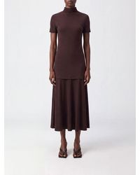 Jil Sander - Vestido Midi De Corte Slim En Mezcla De Viscosa Con Cuello Alto - Lyst