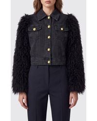 Twinset - Cotton Denim Jacket With Faux Fur Details - Lyst