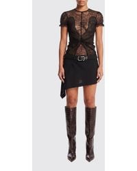 The Attico - Asymmetrical Lace And Jersey Crewneck Mini Dress With Slim Fit - Lyst
