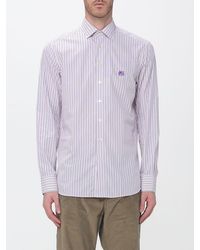 Etro - Slim Fit Striped Cotton Shirt With Embroidered Cube Logo On The Chest - Lyst