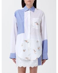MSGM - Striped And Floral Sangallo Cotton Shirt - Lyst