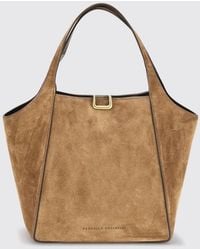 Brunello Cucinelli - Small Suede Handbag With Double Handle And Removable Strap - Lyst
