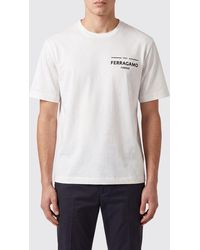 Ferragamo - Crewneck Cotton T-Shirt With Contrasting Front Logo - Lyst