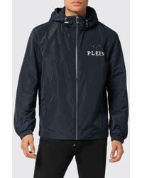 Philipp Plein - Technical Fabric Hooded Windbreaker Jacket With Logo Print - Lyst