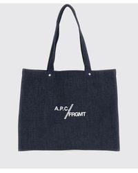 A.P.C. - X Fragment Contrast Logo Cotton Denim Tote Bag - Lyst